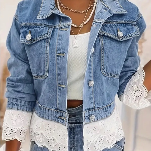 Jackets & Blazers - Blue denim jacket Lace Trim